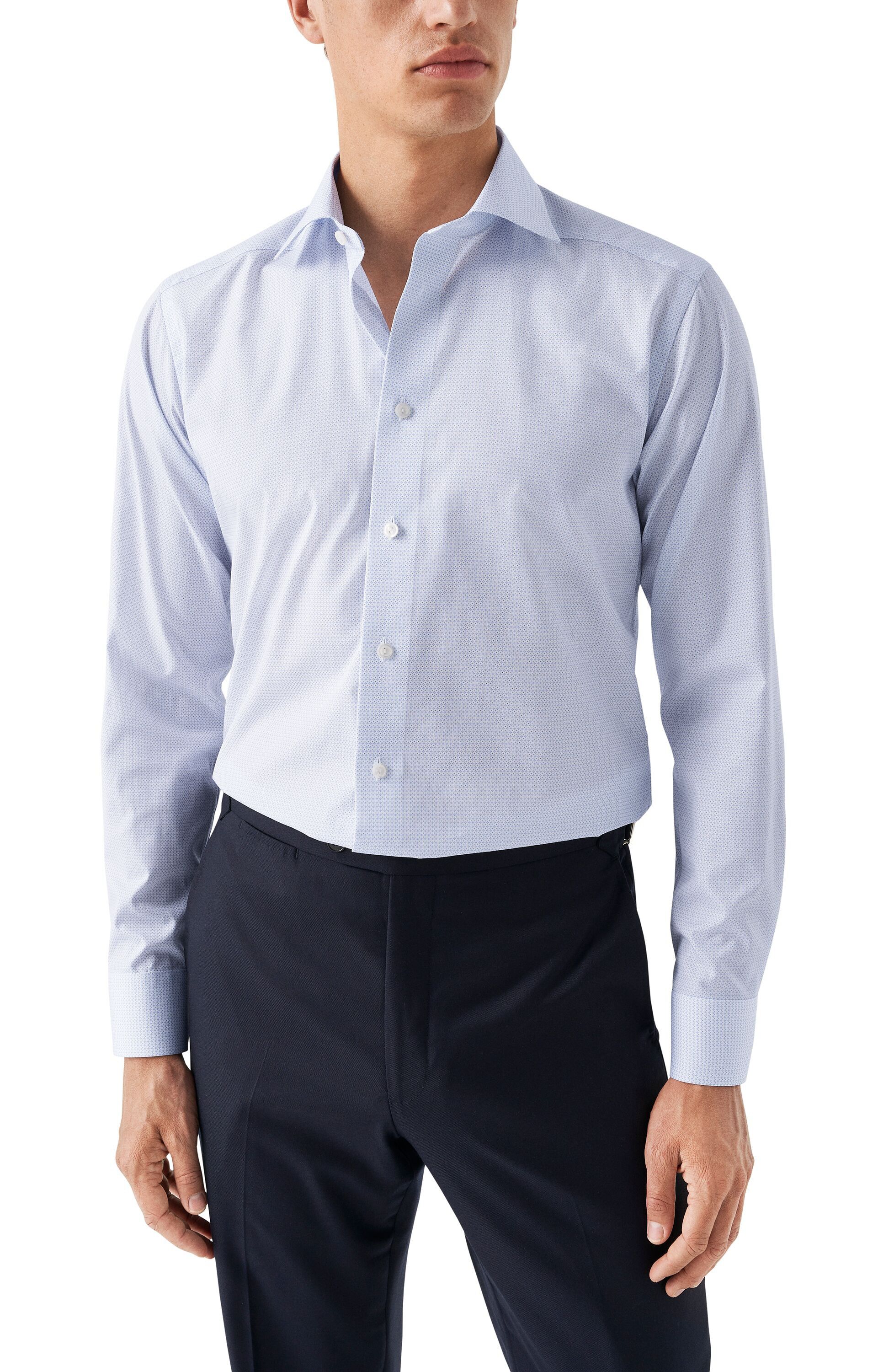 Light Blue Micro Print Shirt - Slim Fit