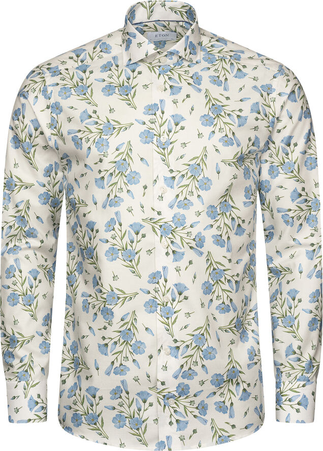 Contemporary Fit White Melange Floral Signature Twill Shirt