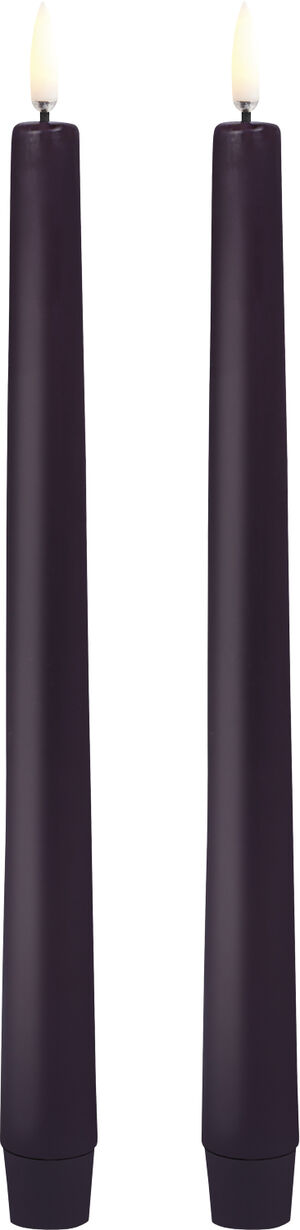 LED taper candle, Plum, smooth, 2-pack, 2,3x25 cm