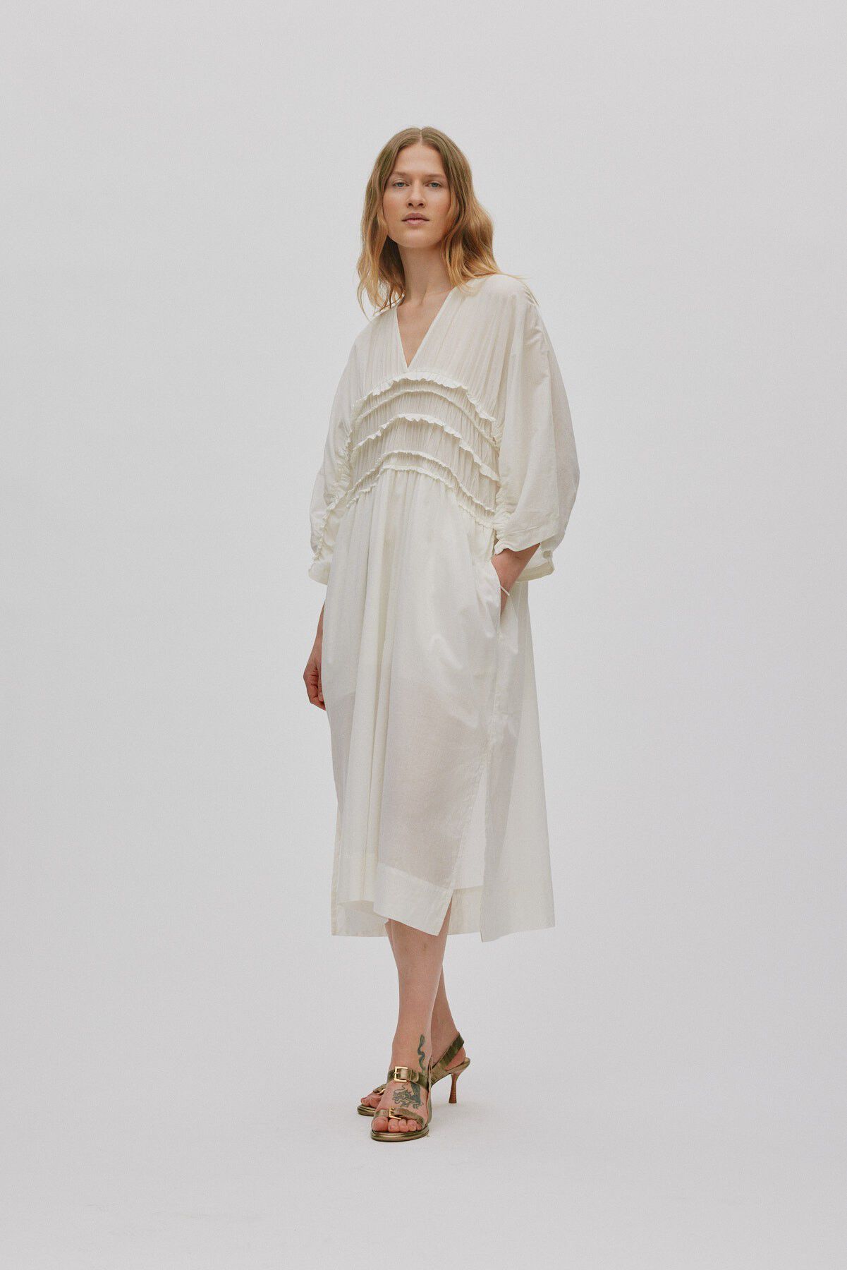 Voile frill gathered dress - Ina