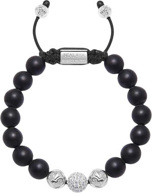 Men's Beaded Bracelet with Matte Onyx and Stainless Steel