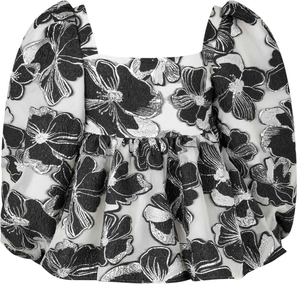 Square Neck Long Sleeve Top, 1608 Organza Jacquard