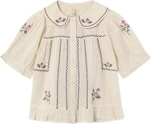 DOBBY SS ROSE EMBR BLOUSE