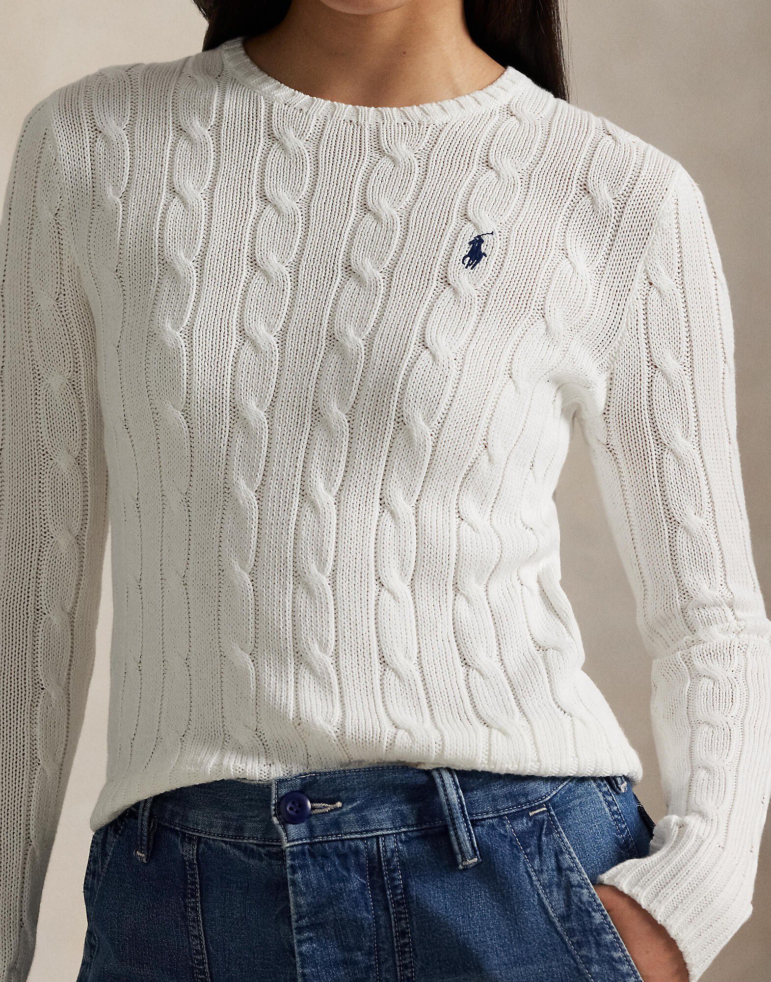 Cable-Knit Cotton Crewneck Sweater