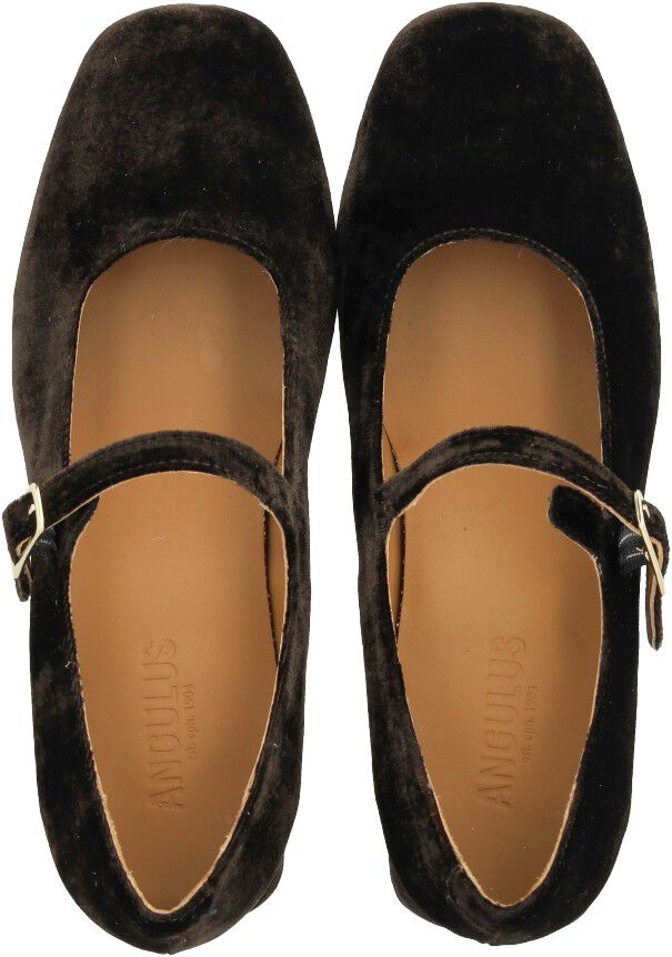 Mary Jane i bl&oslash;d velour med skulptu