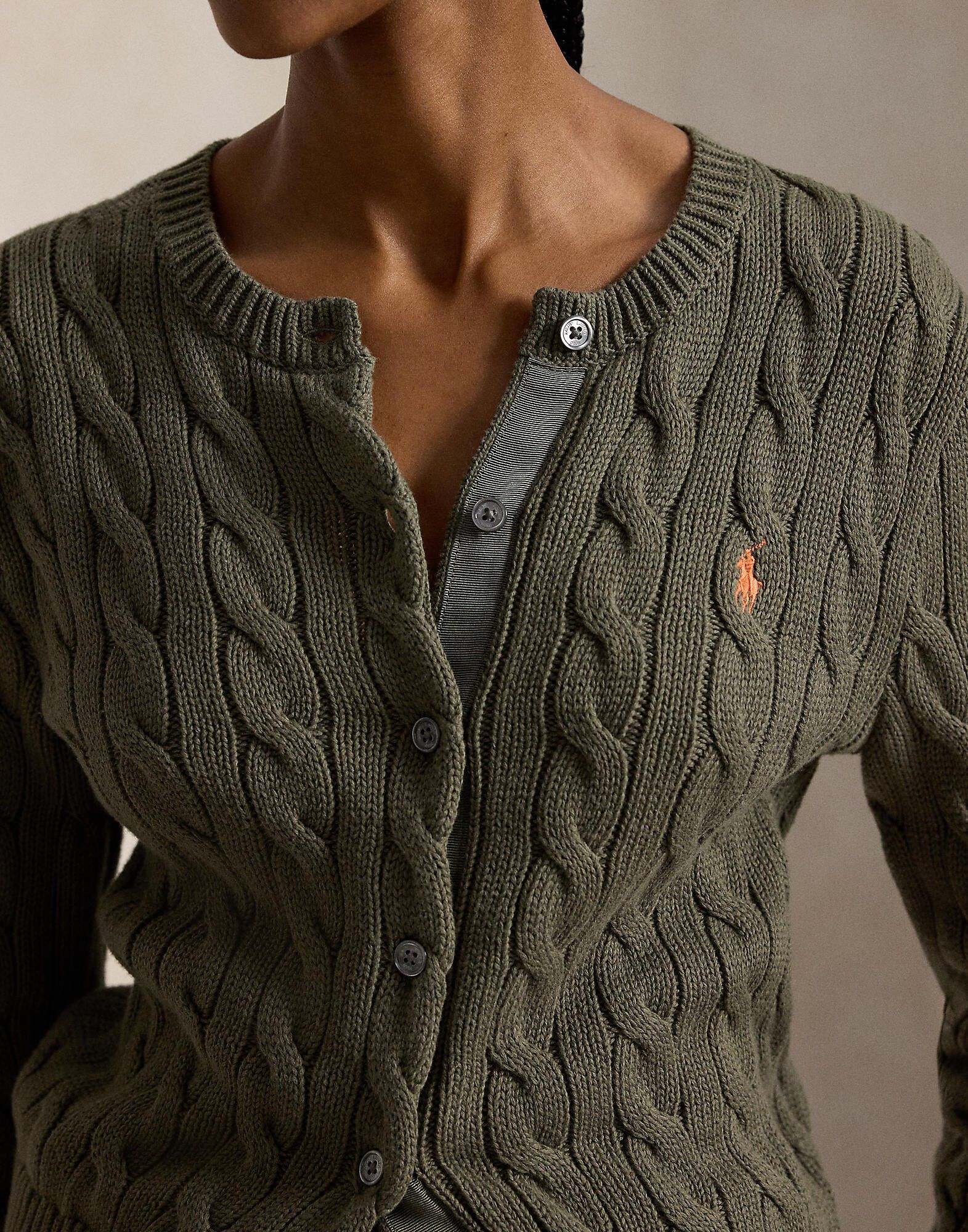 Cable-Knit Cotton Crewneck Cardigan