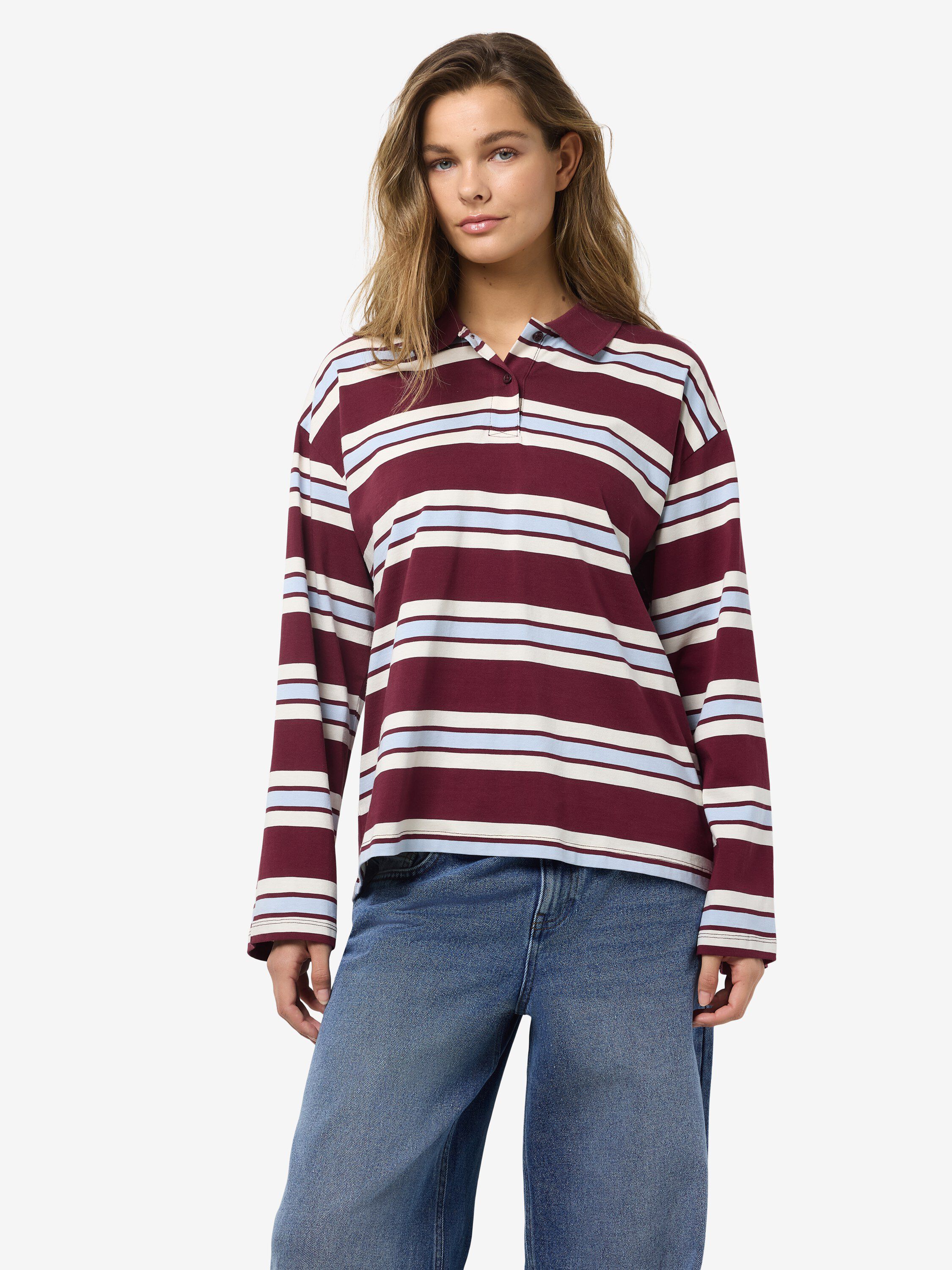 NMAURA L/S STRIPED POLO SHIRT JRS