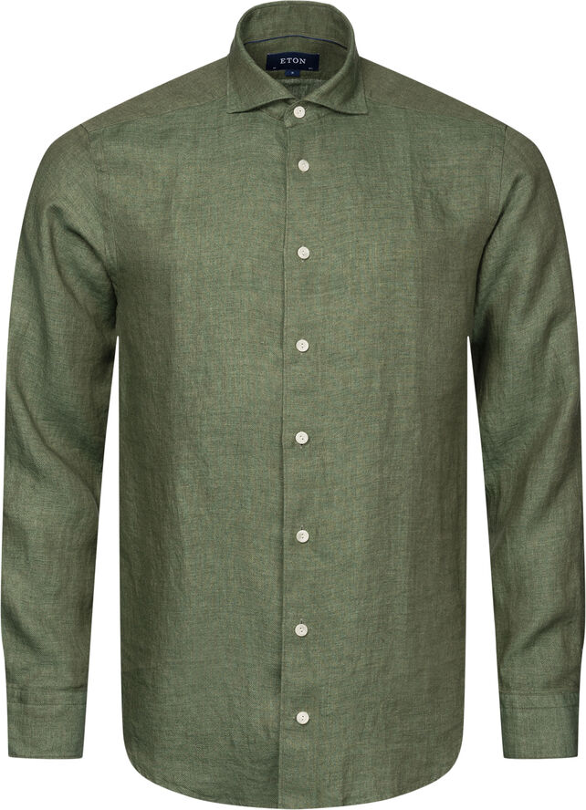 Green Linen Twill Shirt - Slim Fit