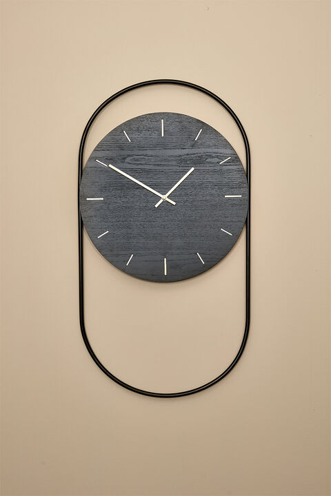 A-Wall Clock - Black with black metal ring