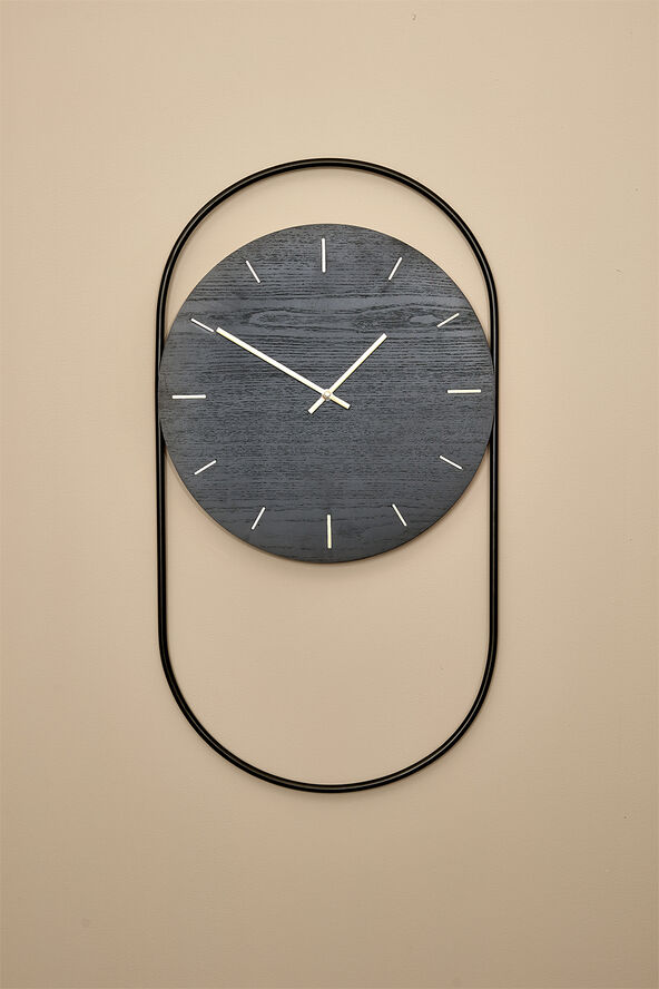 A-Wall Clock - Black with black metal ring