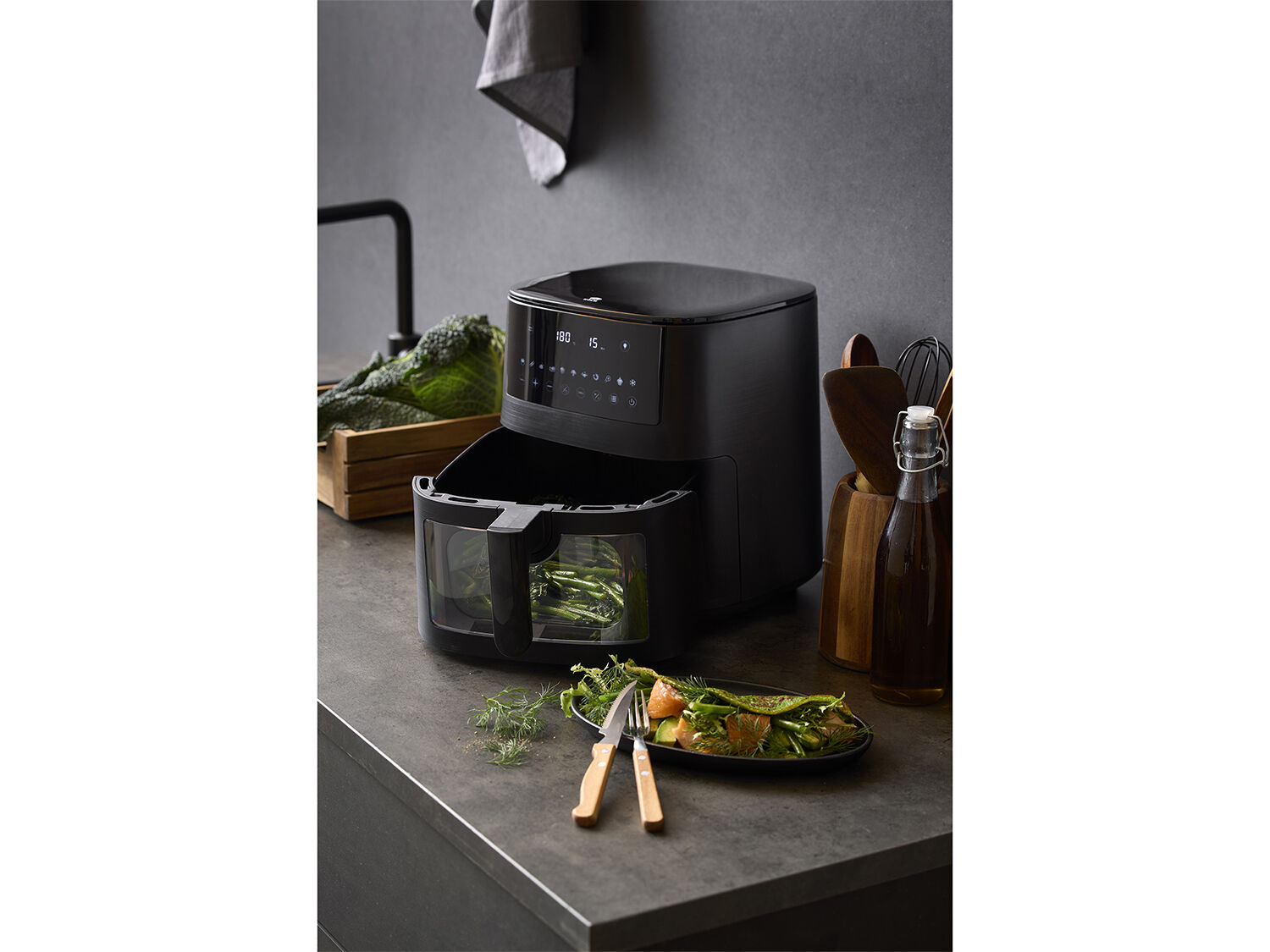 Airfryer med vindu 1650 watt 6,5 liter Matt svart