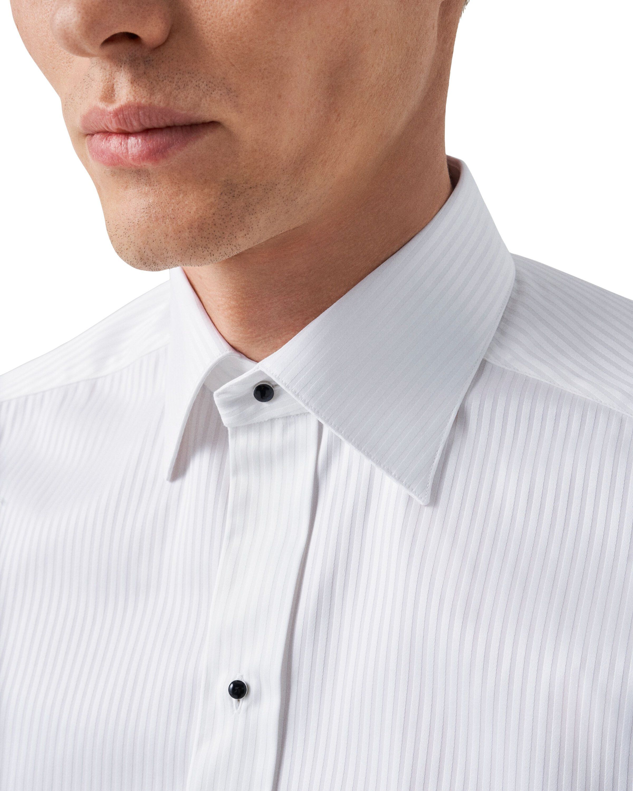 White Striped Satin Tuxedo Shirt - Slim Fit
