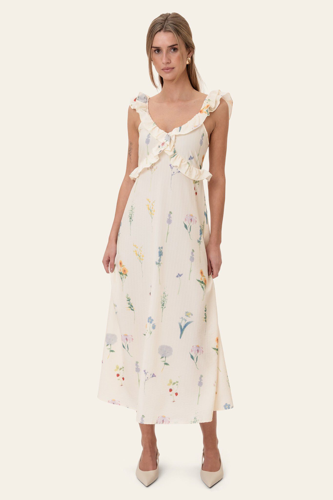 MelbaIC Dress - Off White Flower Pr