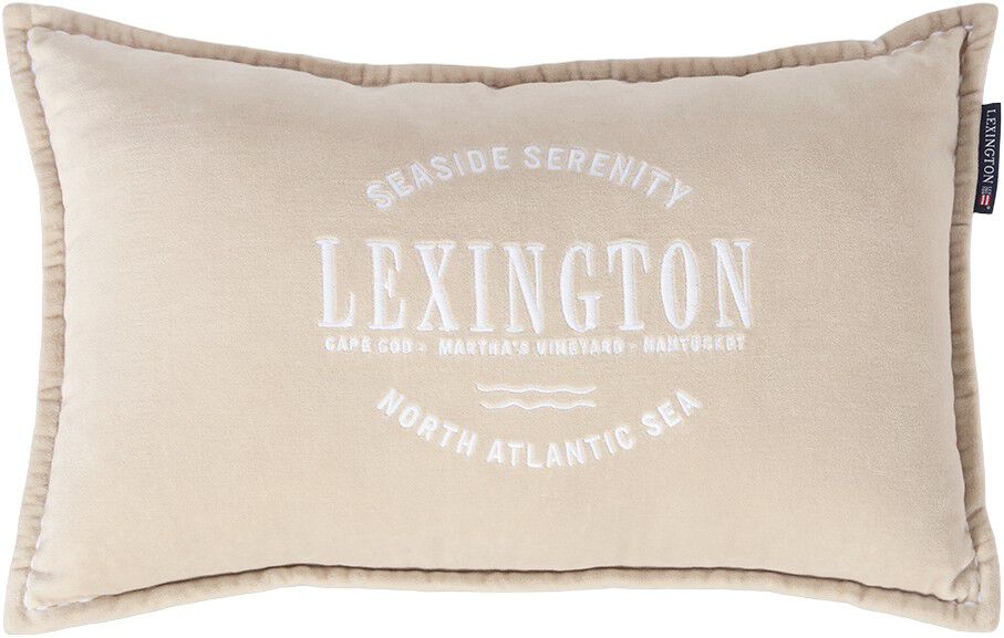 Beige Logo Organic Cotton Velvet 50x30 Pillow