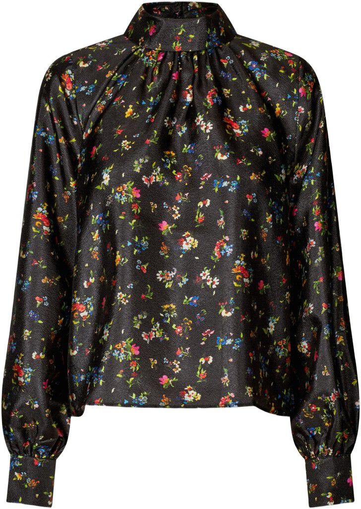 2067 Flat Textured Poly, Gathered Ruffle Long Sleeve Top