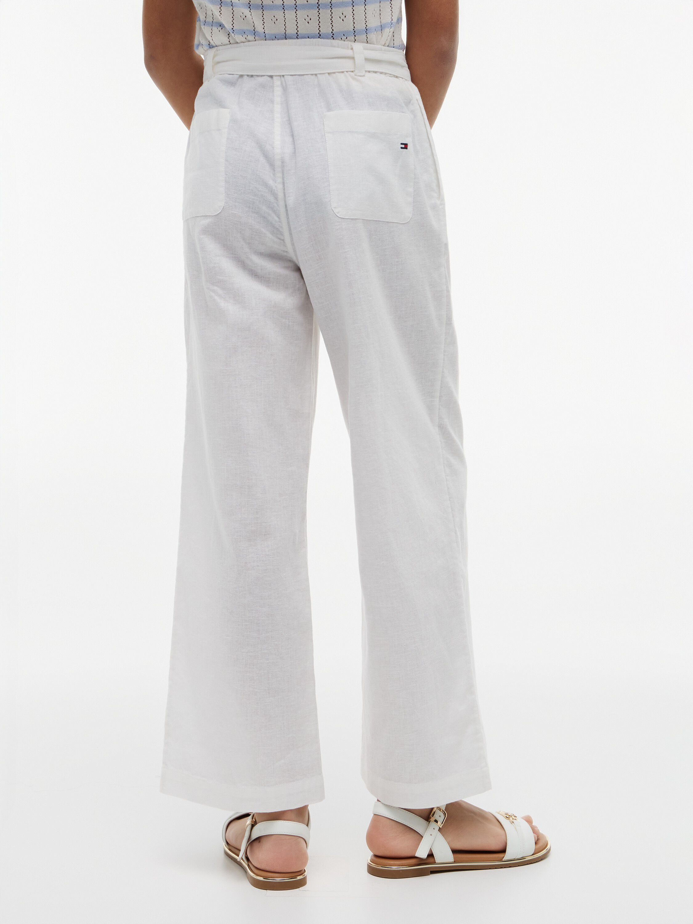 Belted Wide Leg Linen Blend Trousers