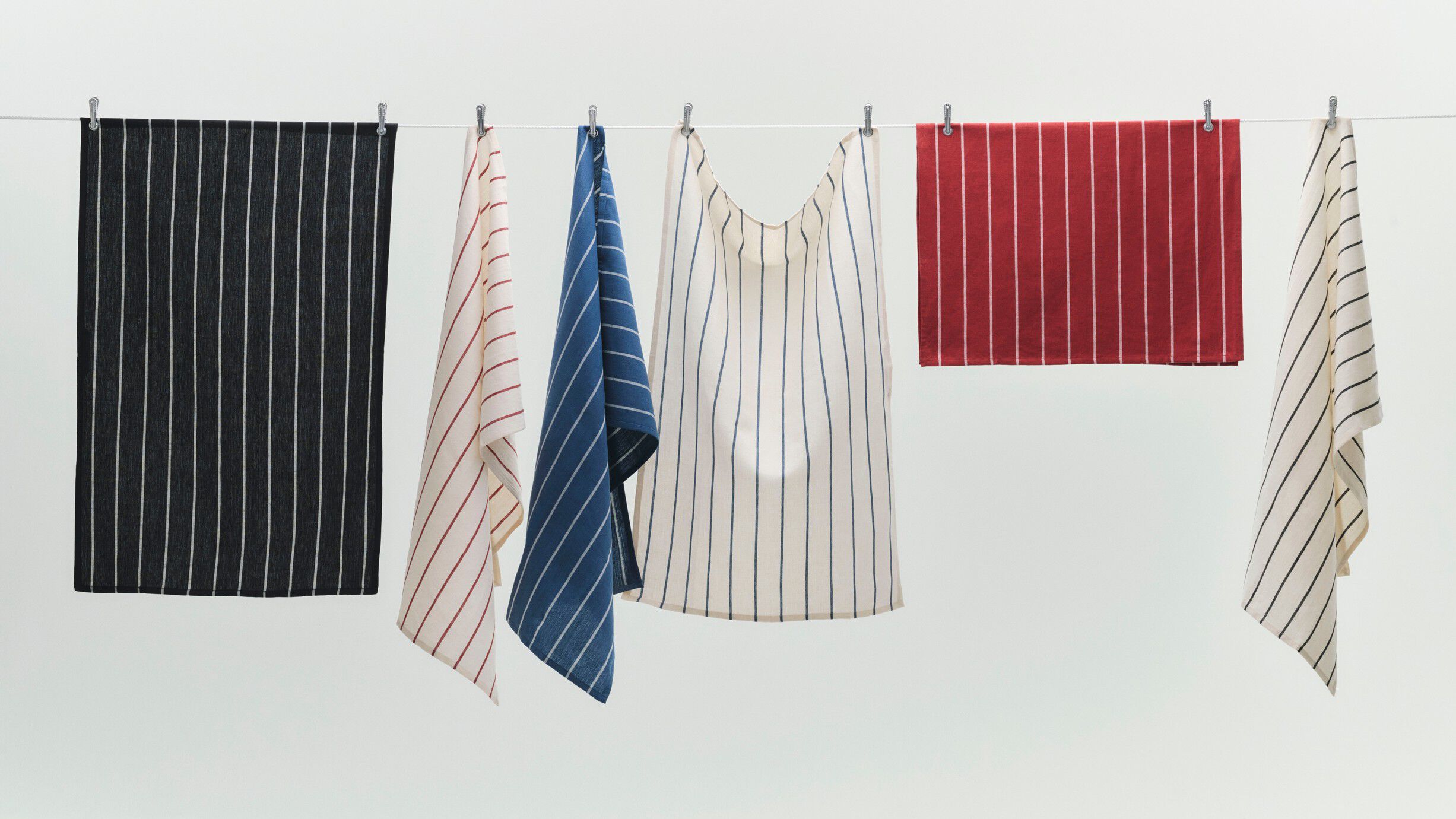 Outdoor Market Tea Towel - Set of 2 - Blue with beige stripe