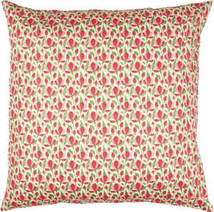 Pude beige m/røde og rosa blomster, grønne blade