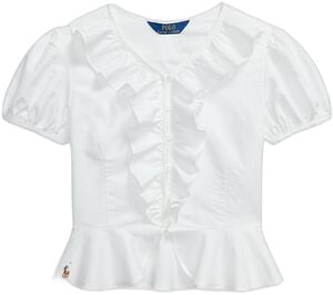 Ruffled Cotton Oxford Peplum Top
