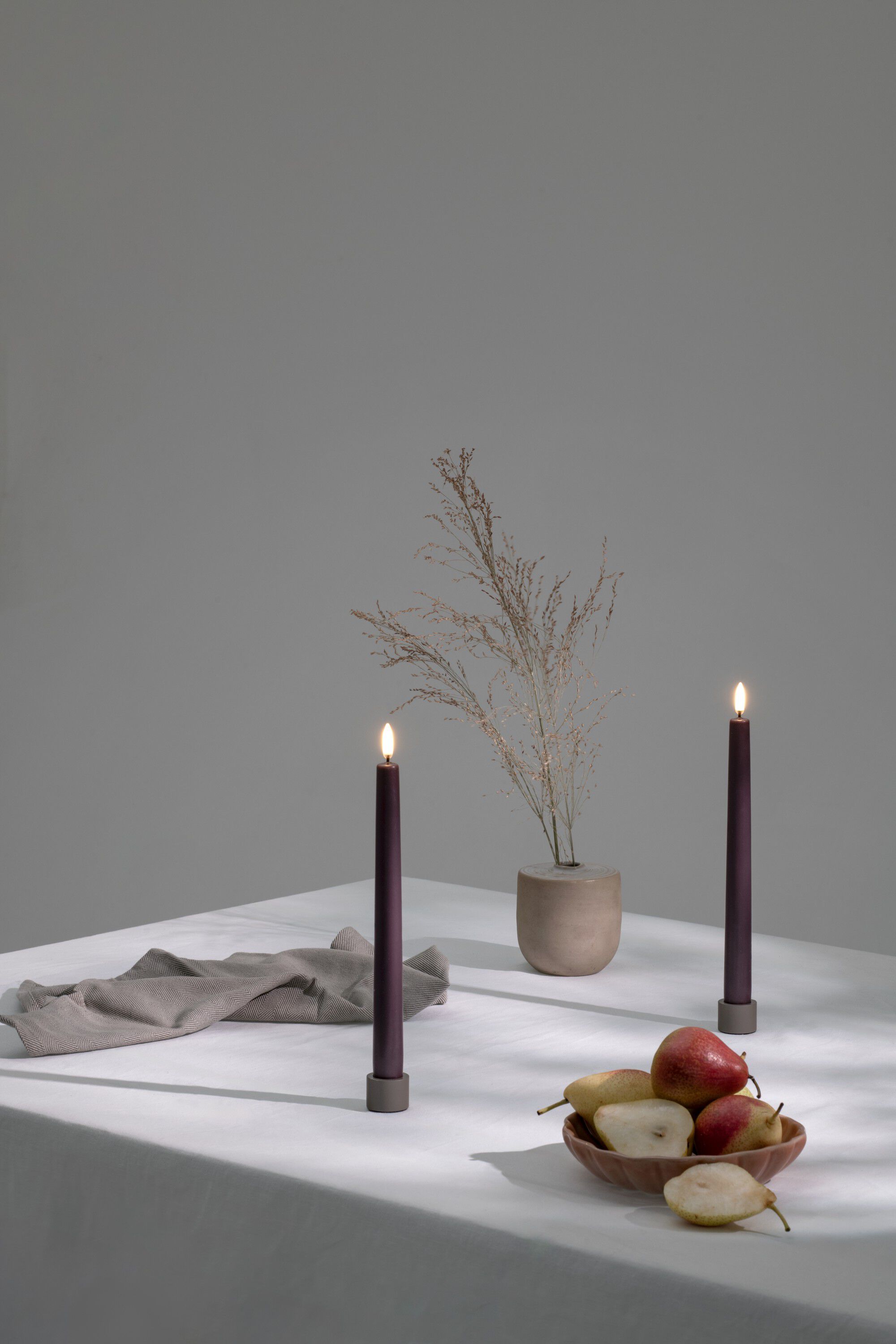 LED taper candle, Dusty Mulberry, Smooth, 2-pack, 2,3x25 cm