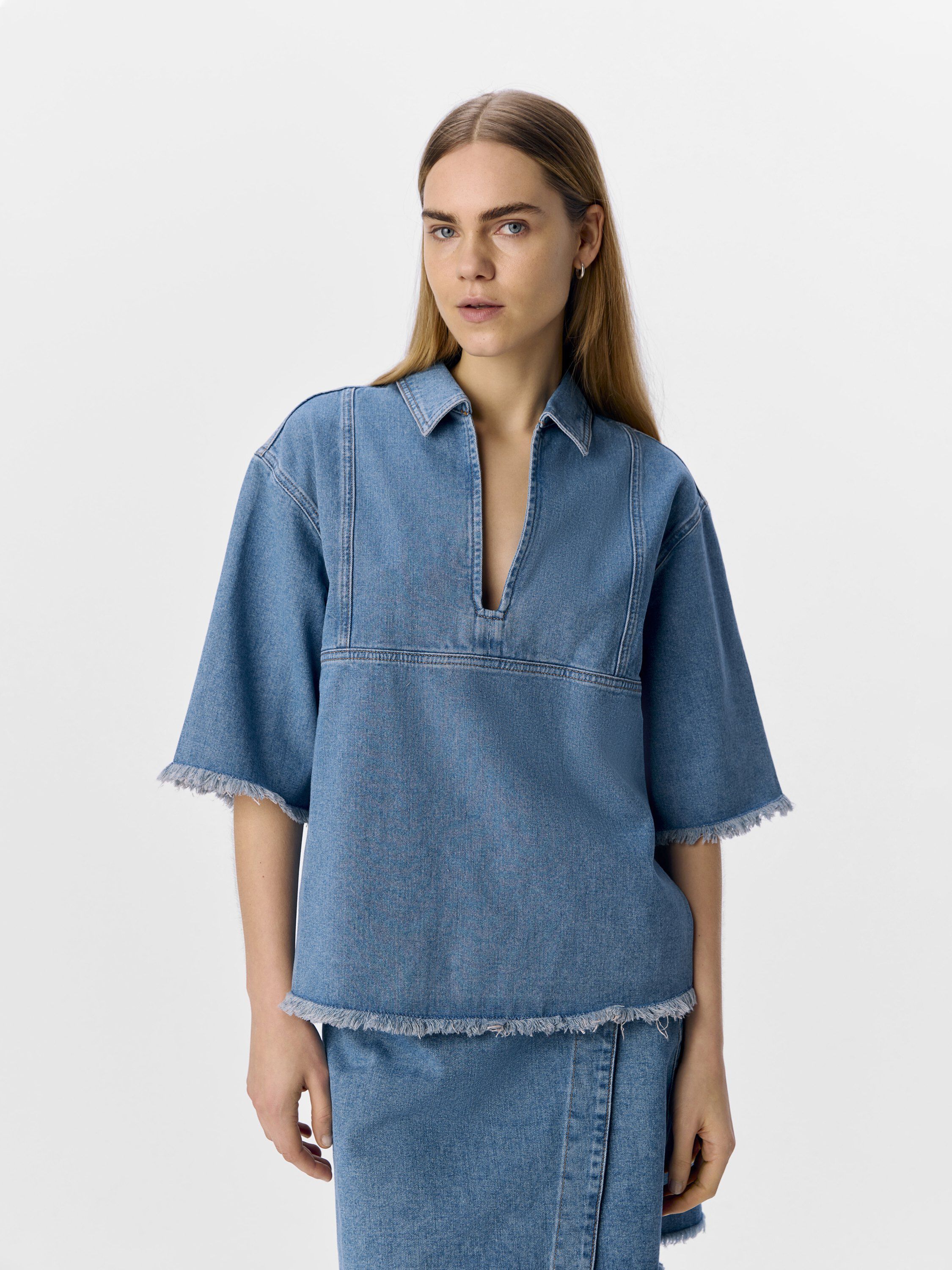 OBJMELIA LO 2/4 SLEEVE DENIM SHIRT