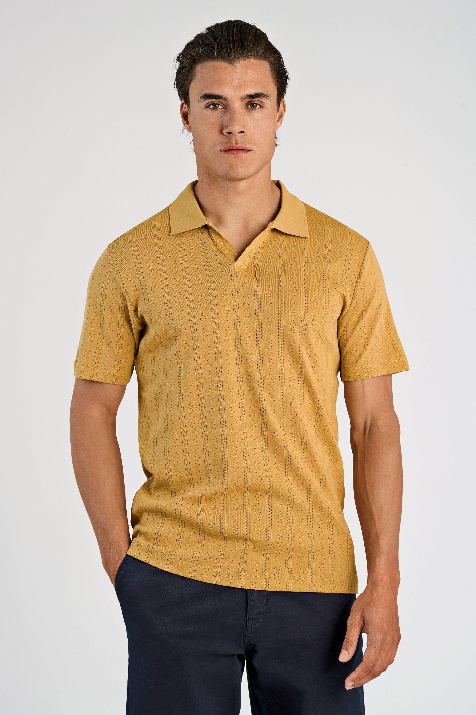 Jacquard v-neck polo S/S