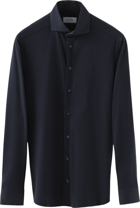 Slim Fit Navy Blue Solid Four-Flex Stretch Shirt