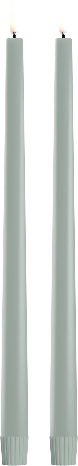 LED taper candle, Dusty green, Smooth, 2-pack, 2,3x32 cm