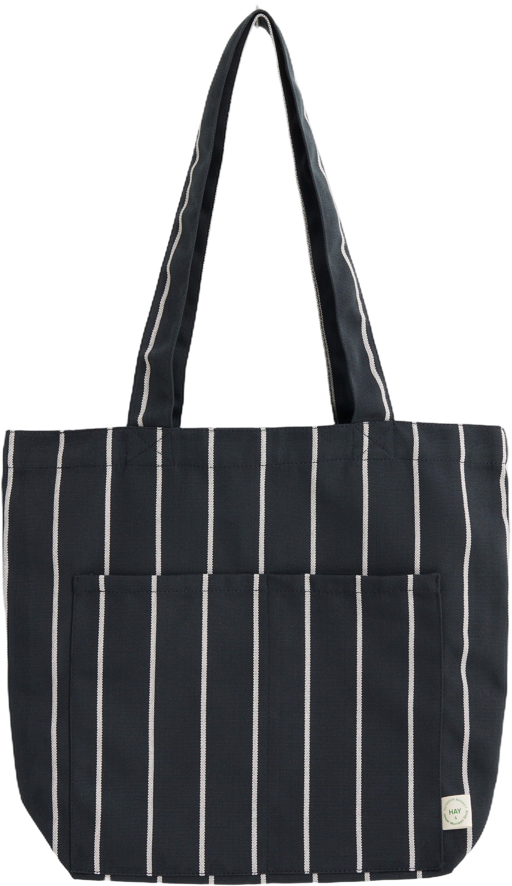Outdoor Market Tote Bag - Medium - Black with beige stripe