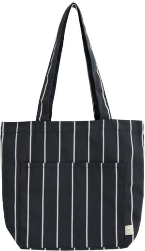 Outdoor Market Tote Bag - Medium - Black with beige stripe