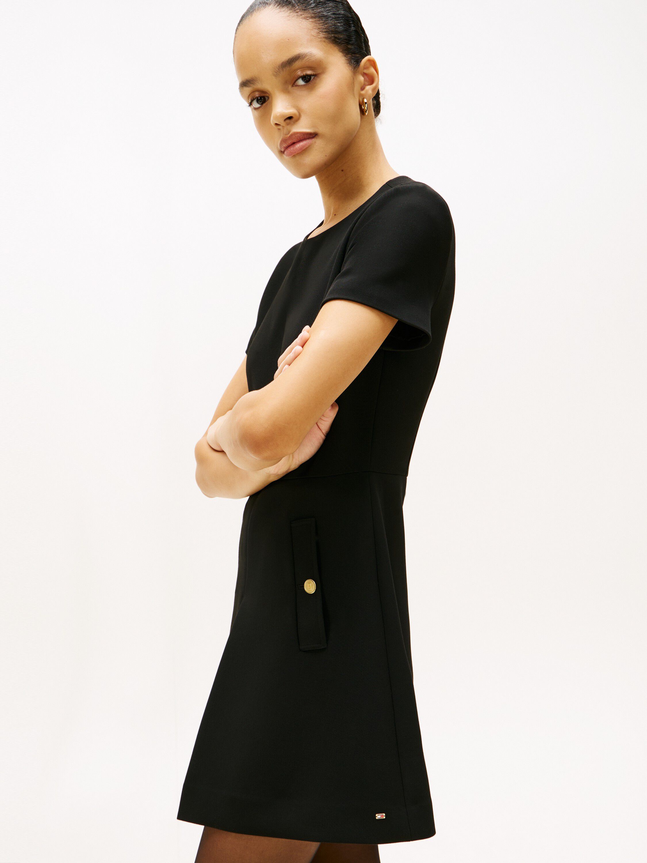 Button Pocket Mini Shift Dress