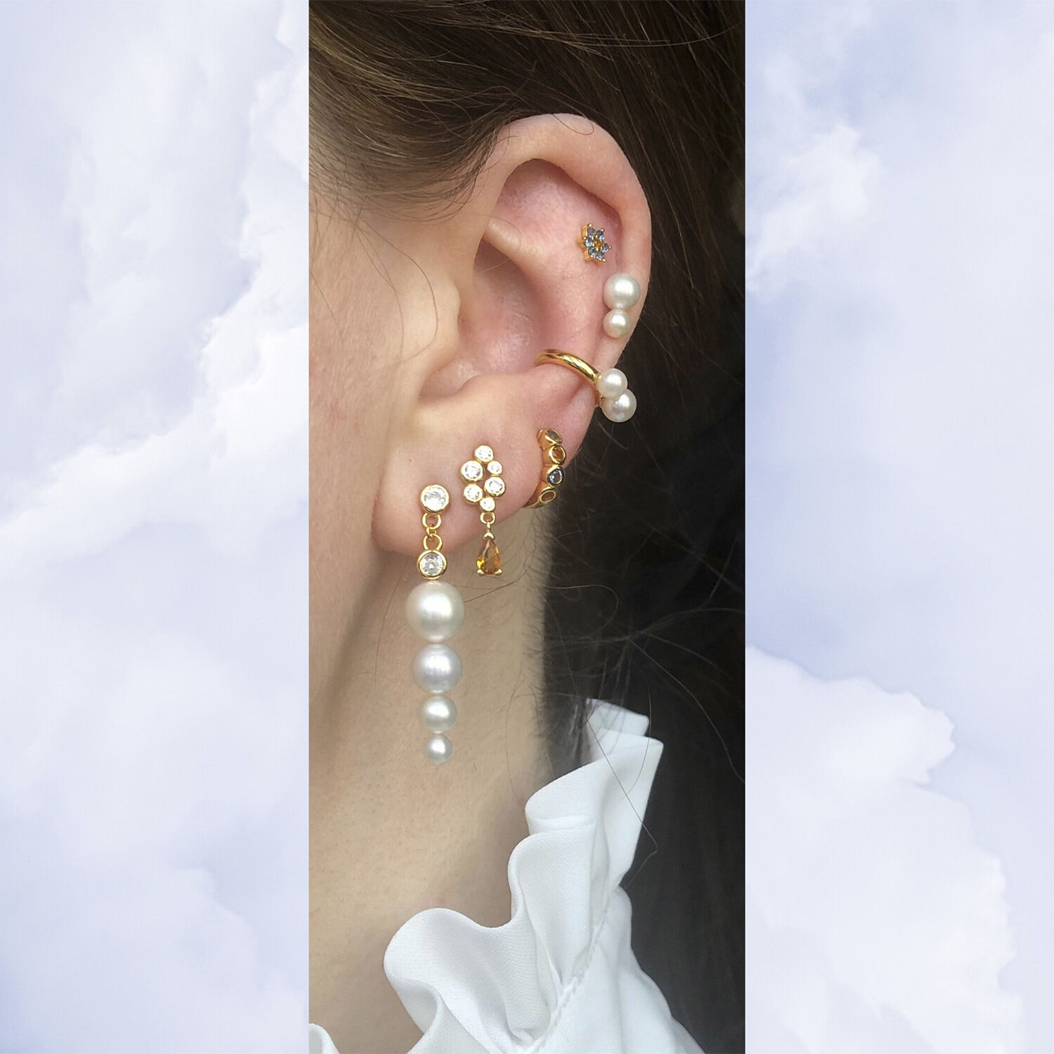 Flora Stud Light Blue/Orange