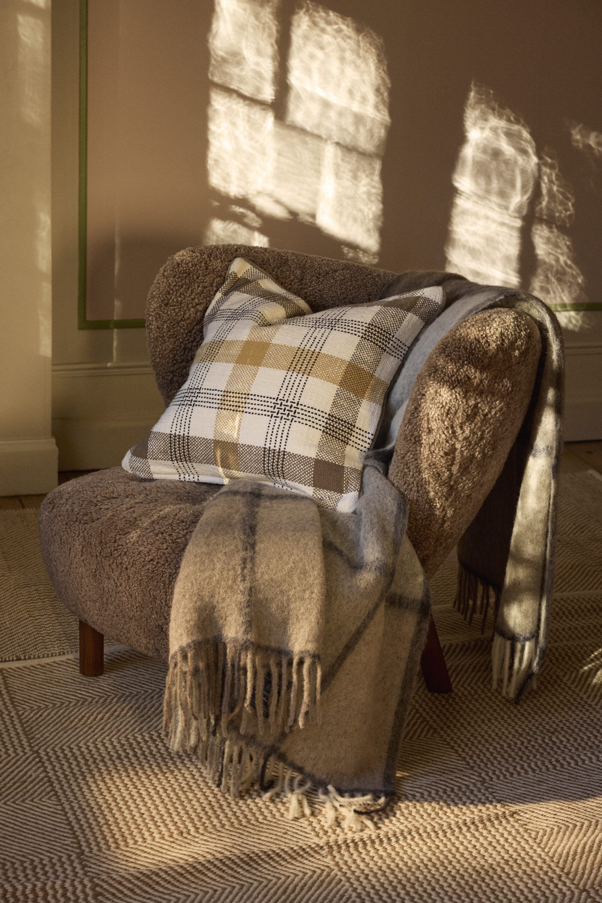 Checked Recycled Cotton Pillow Cover