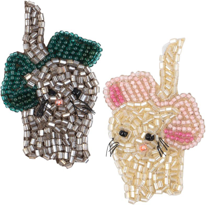 2 PACK BOW KITTY BEADED HAIR CLIP