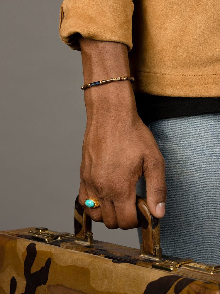 Men's Wristband with Blue Lapis, Jasper and Coconut Heishi Beads and G