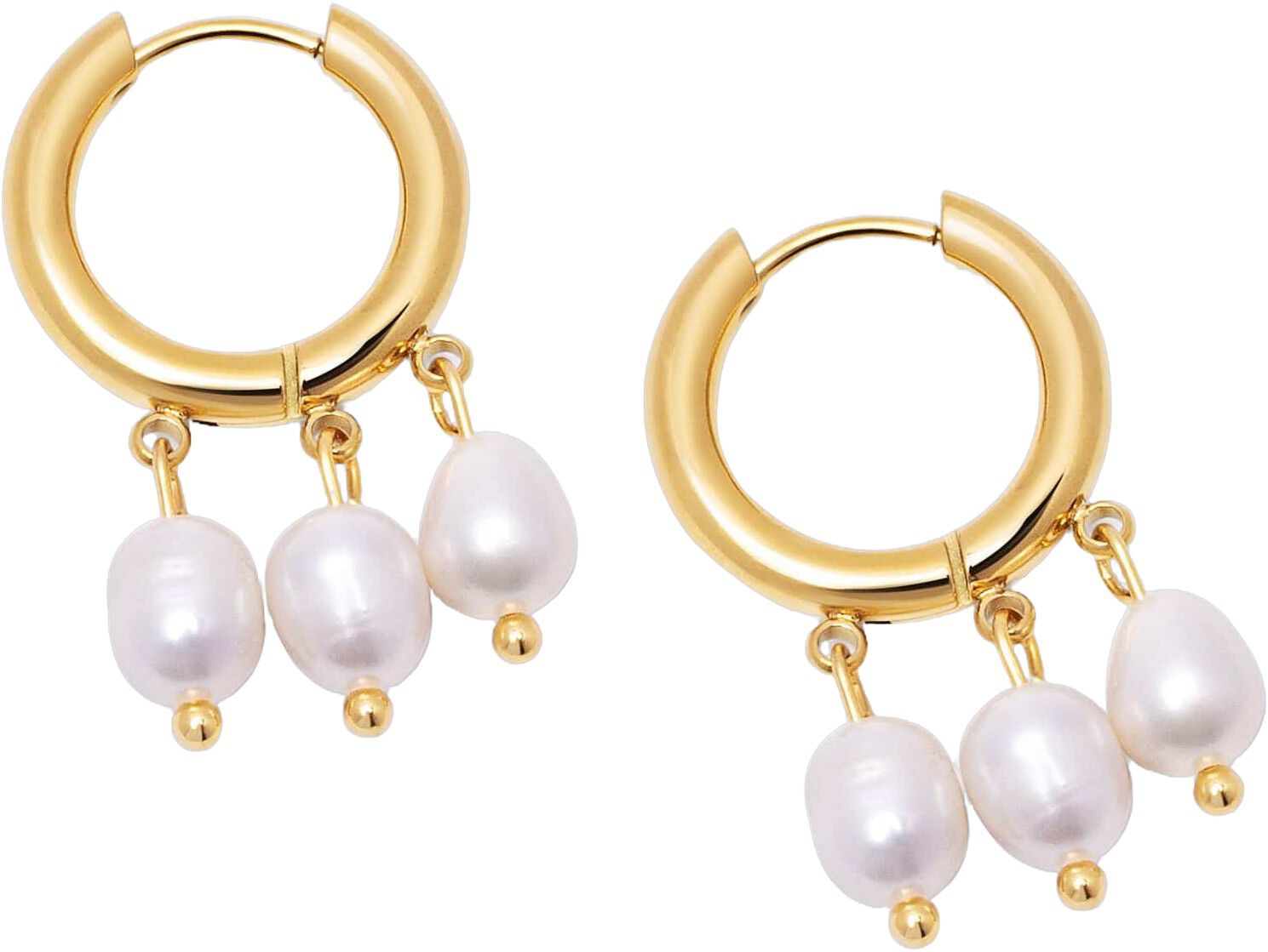 Triple Drop Pearl Hoops in Gold