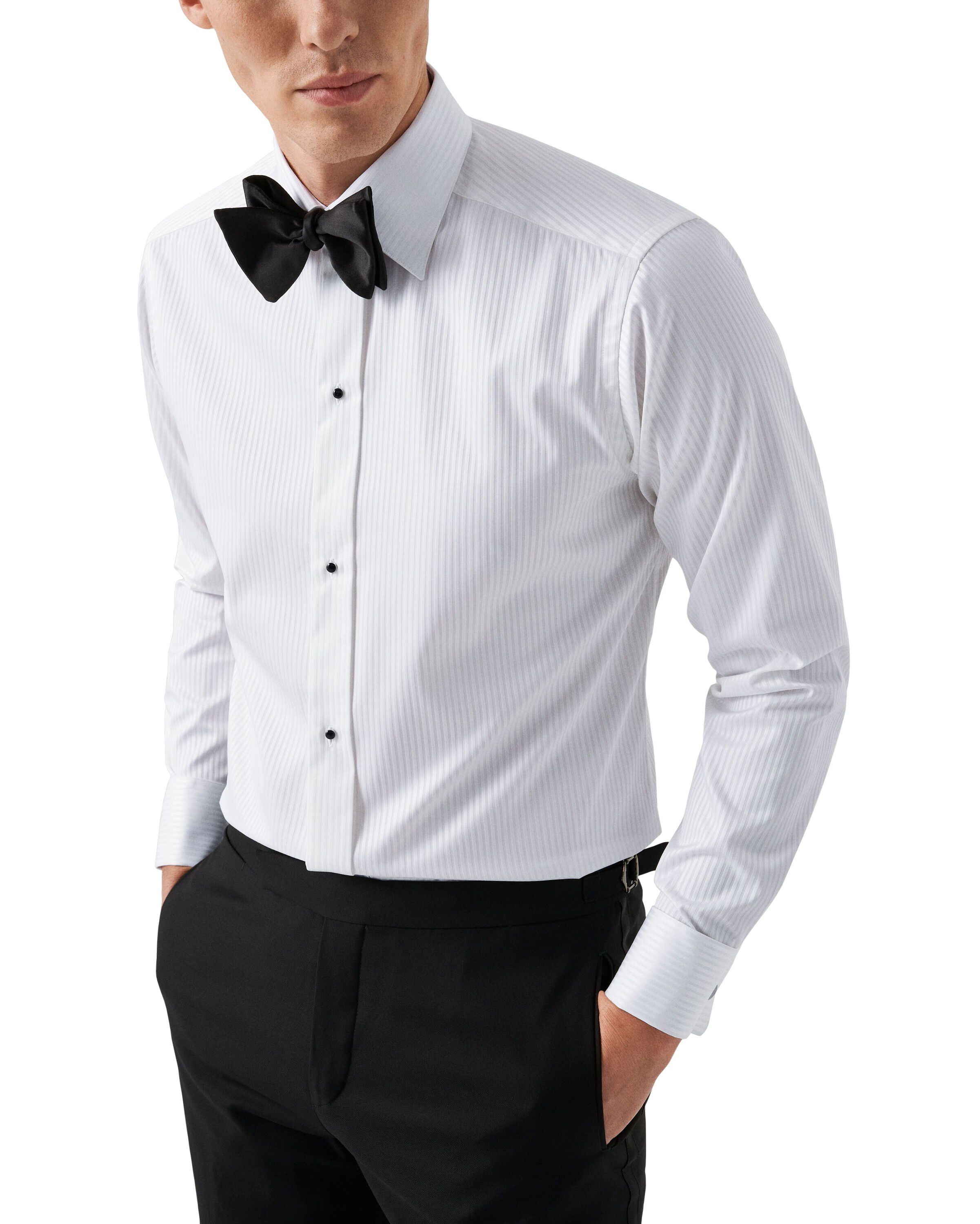 White Striped Satin Tuxedo Shirt - Slim Fit