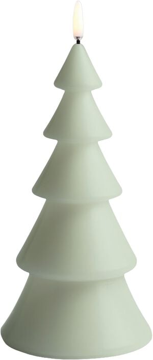 LED candle Christmas tree, Sage green, Smooth, 10x20 cm