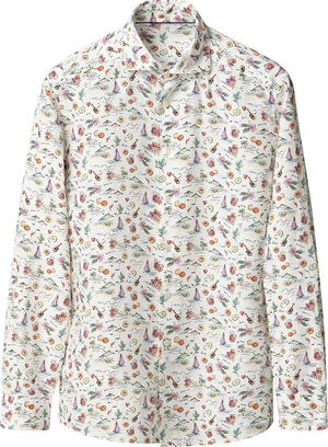 Contemporary Fit Multi Sangria Printed Linen Shirt